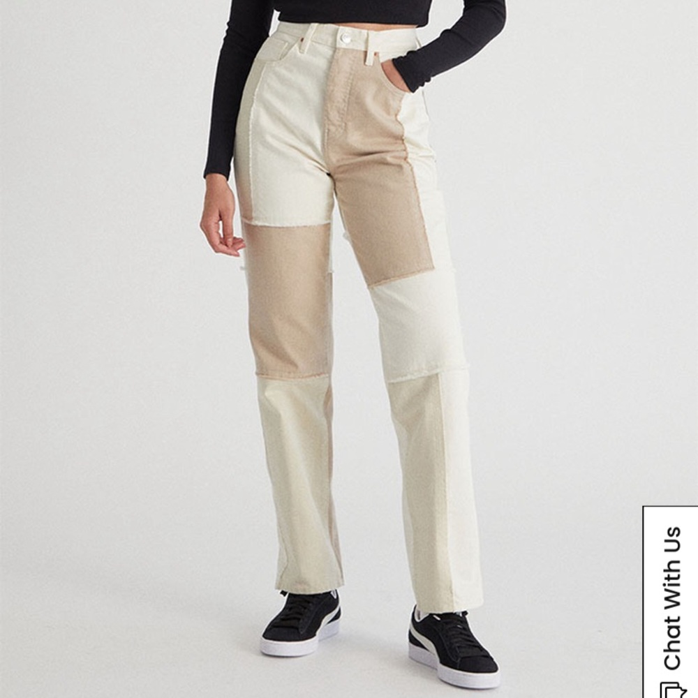 PacSun Eco Off White Patchwork Jeans